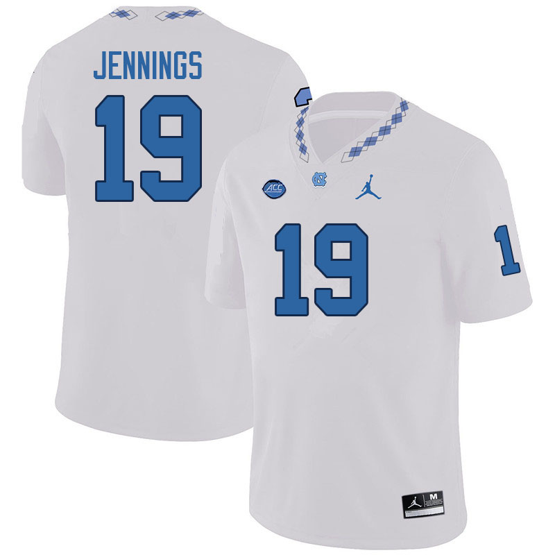 Men #19 Bryson Jennings North Carolina Tar Heels College Football Jerseys Sale-White